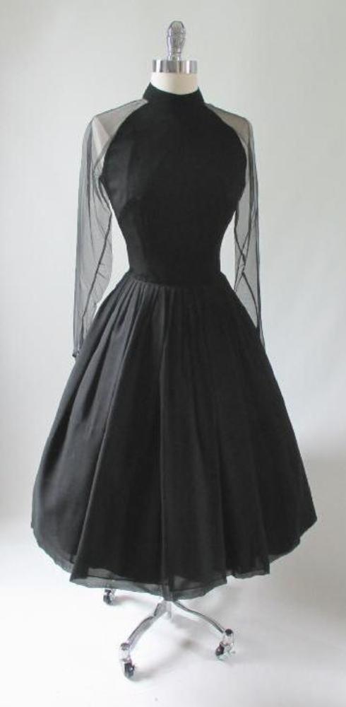 • Vintage 50's Sheer Black Silk Chiffon Cocktail Party Dress S - Bombshell Bettys Vintage