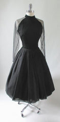 • Vintage 50's Sheer Black Silk Chiffon Cocktail Party Dress S - Bombshell Bettys Vintage