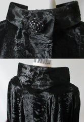 Vintage Black Velvet Fox Fur Evening Swing Coat M  L - Bombshell Bettys Vintage