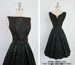 • Vintage 50's Emerald Green Red Lace Swing Skirt Party Dress XS - Bombshell Bettys Vintage