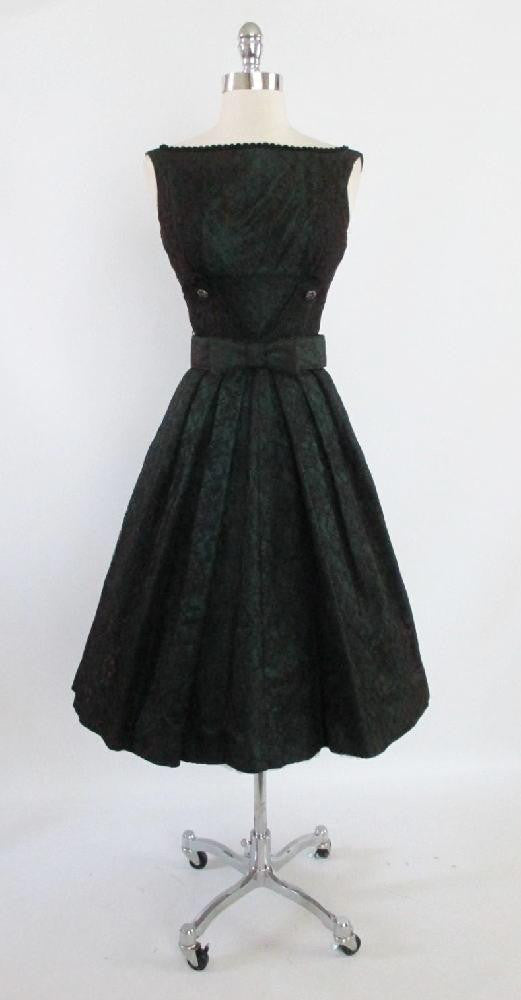 • Vintage 50's Emerald Green Red Lace Swing Skirt Party Dress XS - Bombshell Bettys Vintage