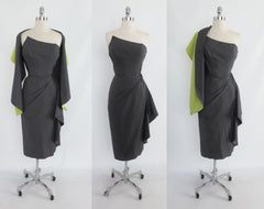 z Vintage 50's Atomic Gray Hawaiian Surfriders Sarong Dress Shawl Wrap M - Bombshell Bettys Vintage