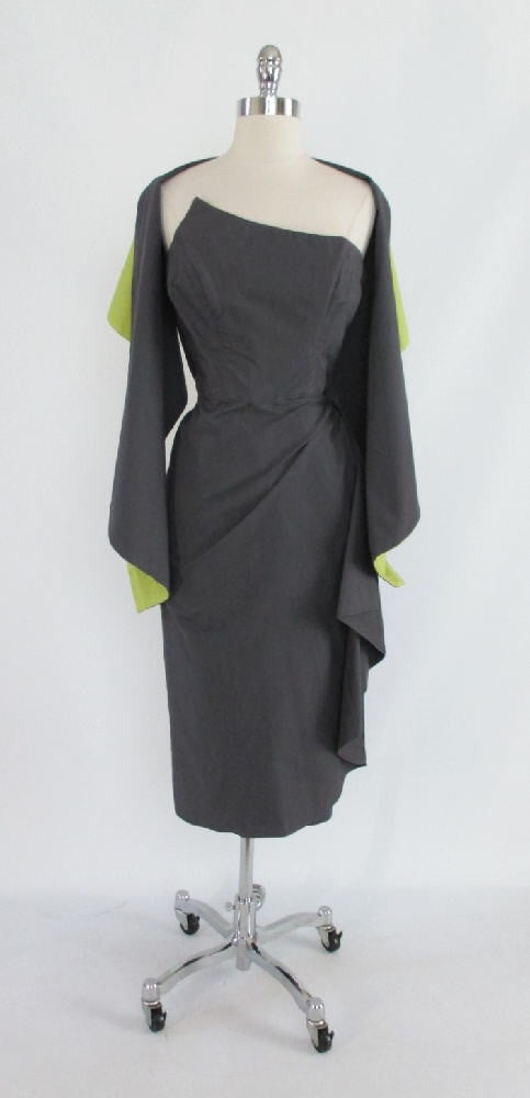 z Vintage 50's Atomic Gray Hawaiian Surfriders Sarong Dress Shawl Wrap M - Bombshell Bettys Vintage