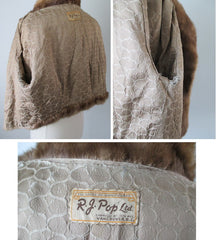 Vintage 50's Mink Cropped Bolero Jacket  Coat S / M - Bombshell Bettys Vintage