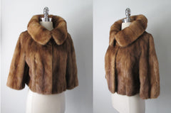 Vintage 50's Mink Cropped Bolero Jacket  Coat S / M - Bombshell Bettys Vintage