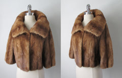 Vintage 50's Mink Cropped Bolero Jacket  Coat S / M - Bombshell Bettys Vintage
