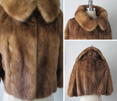 Vintage 50's Mink Cropped Bolero Jacket  Coat S / M - Bombshell Bettys Vintage