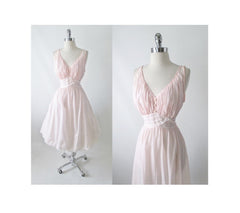 Vintage 50's Pink Full Skirt Night Gown Nighty Dress L - Bombshell Bettys Vintage