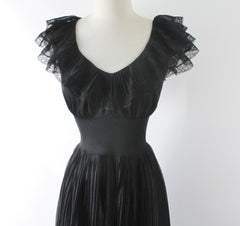 Vintage 50's Sheer Black Ruffled Nighty Nightgown M - Bombshell Bettys Vintage