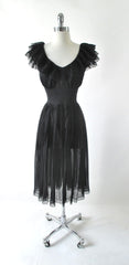 Vintage 50's Sheer Black Ruffled Nighty Nightgown M - Bombshell Bettys Vintage