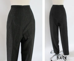 • Vintage 50's  Black Silver Lamé / Lurex Chromespun Sparkle High Waisted Cigarette Pants M - Bombshell Bettys Vintage
