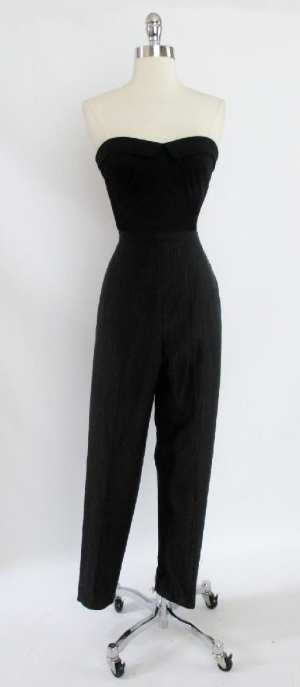 • Vintage 50's  Black Silver Lamé / Lurex Chromespun Sparkle High Waisted Cigarette Pants M - Bombshell Bettys Vintage