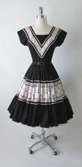 • Vintage 50's Two Smart Girls Miami Black Lace Full Skirt Patio Dress XS - Bombshell Bettys Vintage