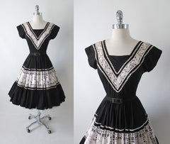 • Vintage 50's Two Smart Girls Miami Black Lace Full Skirt Patio Dress XS - Bombshell Bettys Vintage