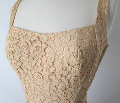 Vintage 50's Ecru Natural Lace Sheath Wiggle Special Occasion Dress S - Bombshell Bettys Vintage