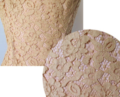 Vintage 50's Ecru Natural Lace Sheath Wiggle Special Occasion Dress S - Bombshell Bettys Vintage