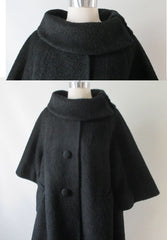 Vintage 50's Lilli Ann Black Mohair Swing Trapeze Coat Jacket L XL - Bombshell Bettys Vintage