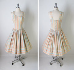 • Vintage 50's Pastel Circus Striped Sundress Dress S - Bombshell Bettys Vintage