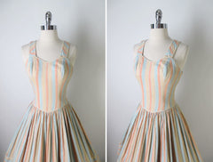 • Vintage 50's Pastel Circus Striped Sundress Dress S - Bombshell Bettys Vintage