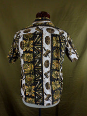 Vintage 60s Ui-Maikai Tribal Tiki Print Hawaiian Aloha Shirt 46 - Bombshell Bettys Vintage