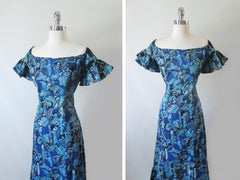 • Vintage 50's Alfred Shaheen Tiki God Mermaid Dress Rare Print L - Bombshell Bettys Vintage