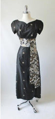 Vintage 60's / 50's Hand Painted Gold Flower Obi Sash Hawaiian Dress Full Length Gown - Bombshell Bettys Vintage