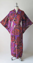 Vintage 60's Madame Butterfly Print Batwing Kimono Tunic Dress Gown - Bombshell Bettys Vintage