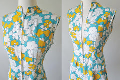 Vintage 60's MOD White & Yellow Flower One Piece Playsuit Shorts Romper S - Bombshell Bettys Vintage
