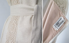 Vintage 60's Natural Tan & Lace Shift Dress Matching Belt S - Bombshell Bettys Vintage