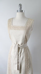 Vintage 60's Natural Tan & Lace Shift Dress Matching Belt S - Bombshell Bettys Vintage