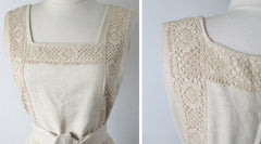 Vintage 60's Natural Tan & Lace Shift Dress Matching Belt S - Bombshell Bettys Vintage