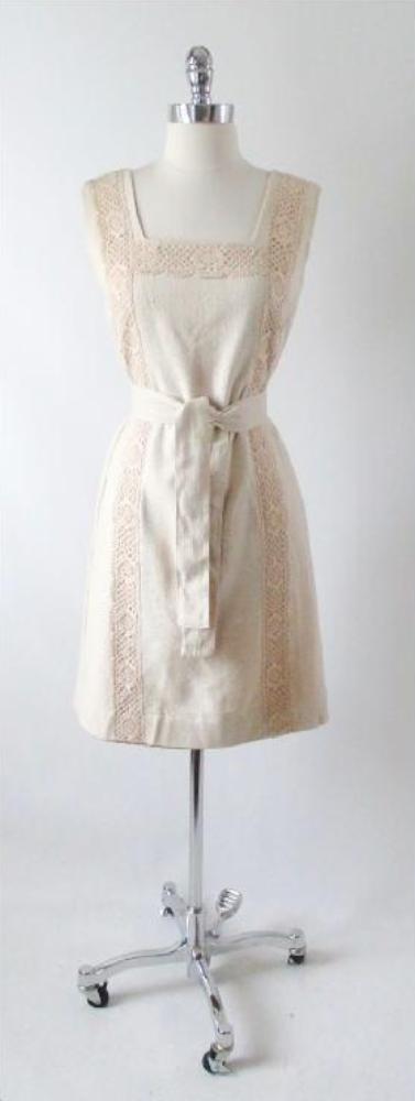 Vintage 60's Natural Tan & Lace Shift Dress Matching Belt S - Bombshell Bettys Vintage