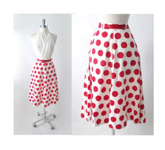 Vintage 70's 40's  White Red Polka Dot A Line Swing Skirt S - Bombshell Bettys Vintage