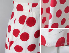Vintage 70's 40's  White Red Polka Dot A Line Swing Skirt S - Bombshell Bettys Vintage