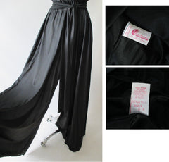 Vintage 70's Black Draped Wide Leg Palazzo Pants Jumpsuit L - Bombshell Bettys Vintage