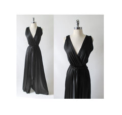 Vintage 70's Black Draped Wide Leg Palazzo Pants Jumpsuit L - Bombshell Bettys Vintage