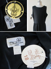 Vintage 70's Alfred Shaheen Black Egyptian Revival Hawaiian Day Dress New 1X 18 - Bombshell Bettys Vintage