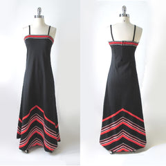 Vintage 70's Chevron Stripe Dress & Sweater / Jacket Set M