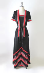 Vintage 70's Chevron Stripe Dress & Sweater / Jacket Set M
