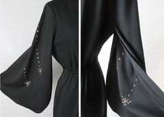 Vintage 70's Black Rhinestone Palazzo Pants Jumpsuit M L - Bombshell Bettys Vintage