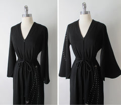 Vintage 70's Black Rhinestone Palazzo Pants Jumpsuit M L - Bombshell Bettys Vintage