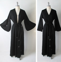 Vintage 70's Black Rhinestone Palazzo Pants Jumpsuit M L - Bombshell Bettys Vintage