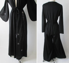 Vintage 70's Black Rhinestone Palazzo Pants Jumpsuit M L - Bombshell Bettys Vintage