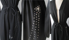 Vintage 70's Black Rhinestone Palazzo Pants Jumpsuit M L - Bombshell Bettys Vintage