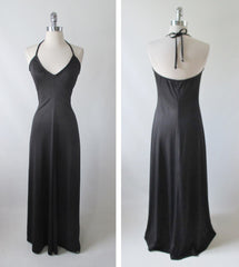 Vintage 70's Slinky Black Disco Halter Maxi Dress - Bombshell Bettys Vintage