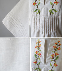 • Vintage 70's Embroidered Flowers Pintuck Pleated Tunic Dress M - Bombshell Bettys Vintage
