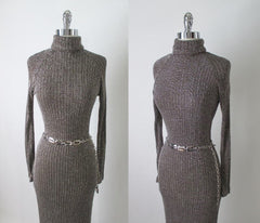 Vintage 70's Curve Hugging Shimmering Knit Sweater Dress M - Bombshell Bettys Vintage