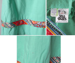 Vintage 70's Green Lace Up Patchwork Flower Hippie Dress XS - Bombshell Bettys Vintage