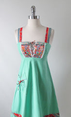Vintage 70's Green Lace Up Flower Hippie Dress XXS - Bombshell Bettys Vintage