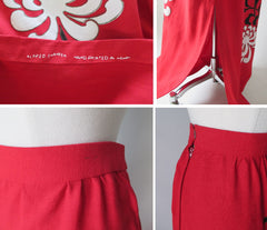 • Vintage 70's Alfred Shaheen Red Linen Long Maxi Skirt L - Bombshell Bettys Vintage